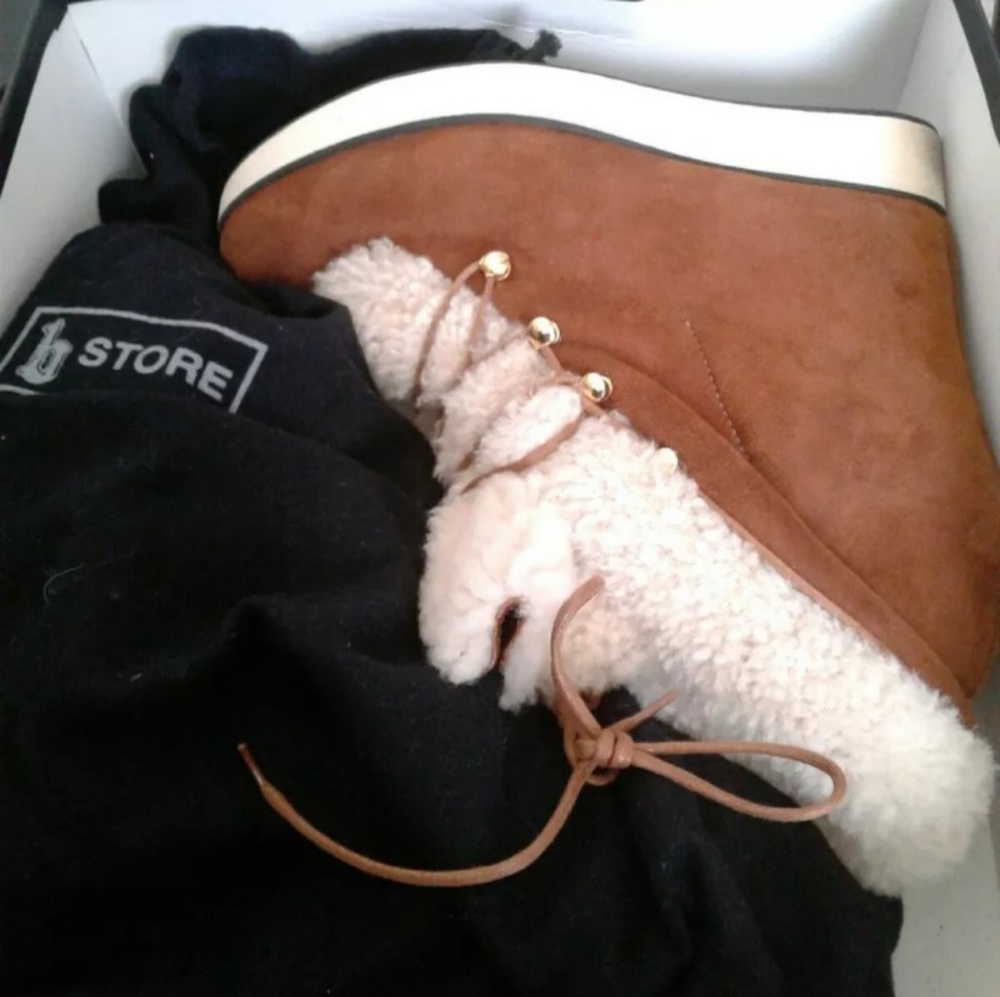 B Store Salvatore Shearling Suede Wedges
